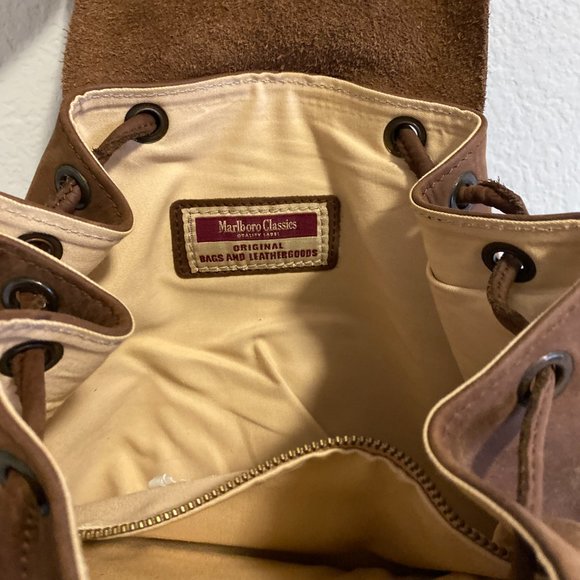 Leather Bags Vintage Marlboro Brown Leather Bucket Style Backpack